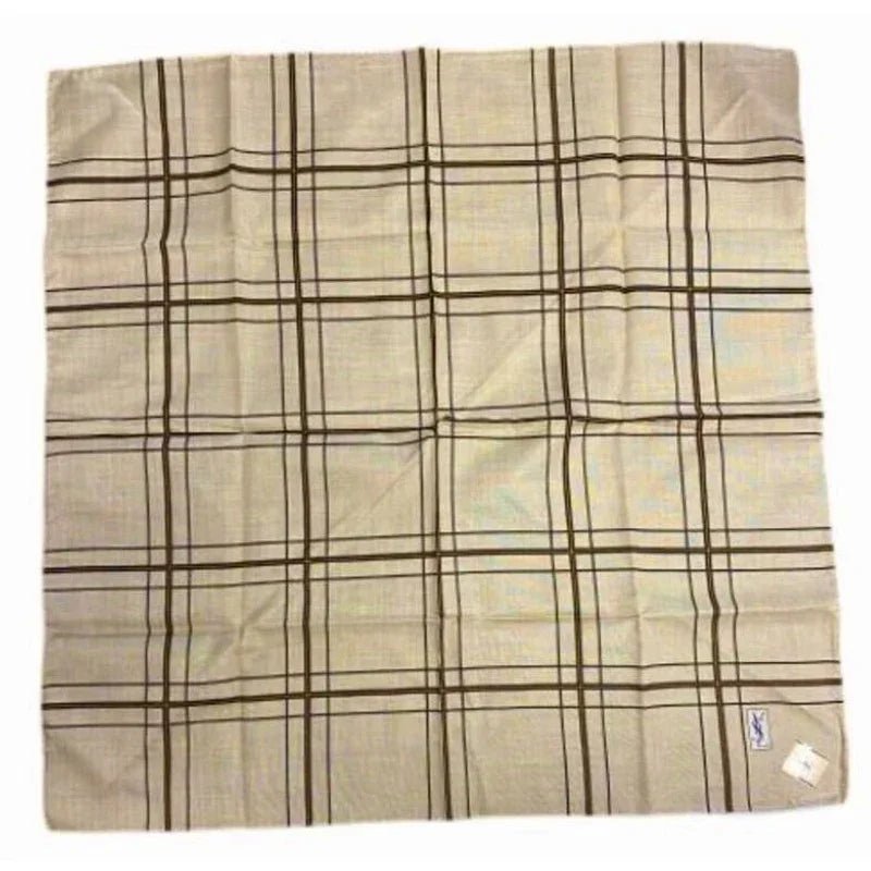 YSL Yves Saint Laurent Pocket Square Handkerchief / Scarf - Beige Plaid - YSL, Yves Saint Laurent - Handkerchief - A+ Stuff