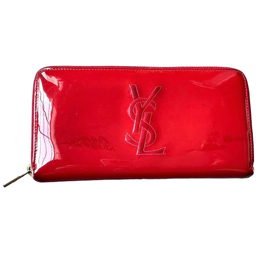 YSL Yves Saint Laurent Red Patent Leather Zippy Wallet - A+ Stuff