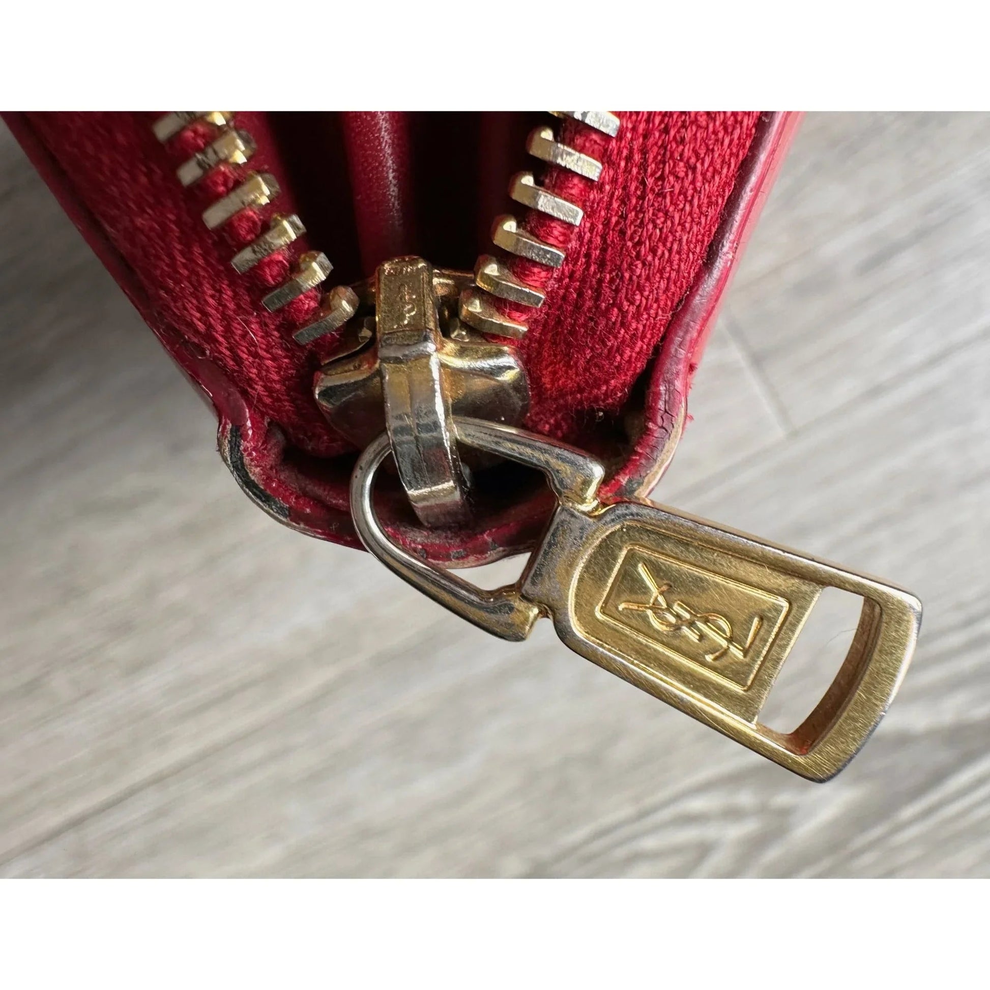 YSL Yves Saint Laurent Red Patent Leather Zippy Wallet - A+ Stuff