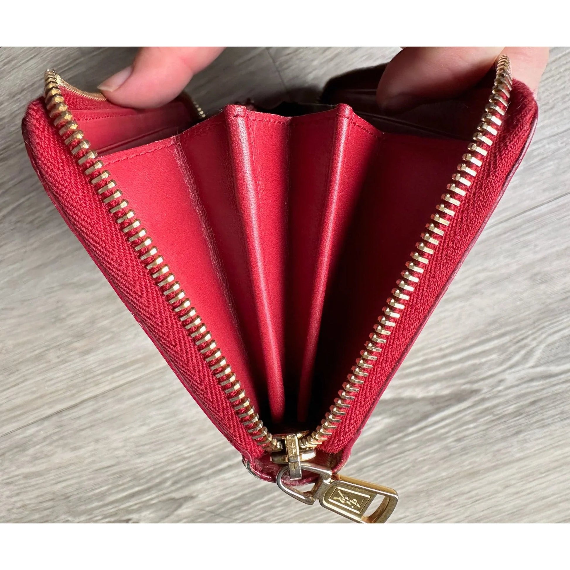 YSL Yves Saint Laurent Red Patent Leather Zippy Wallet - A+ Stuff