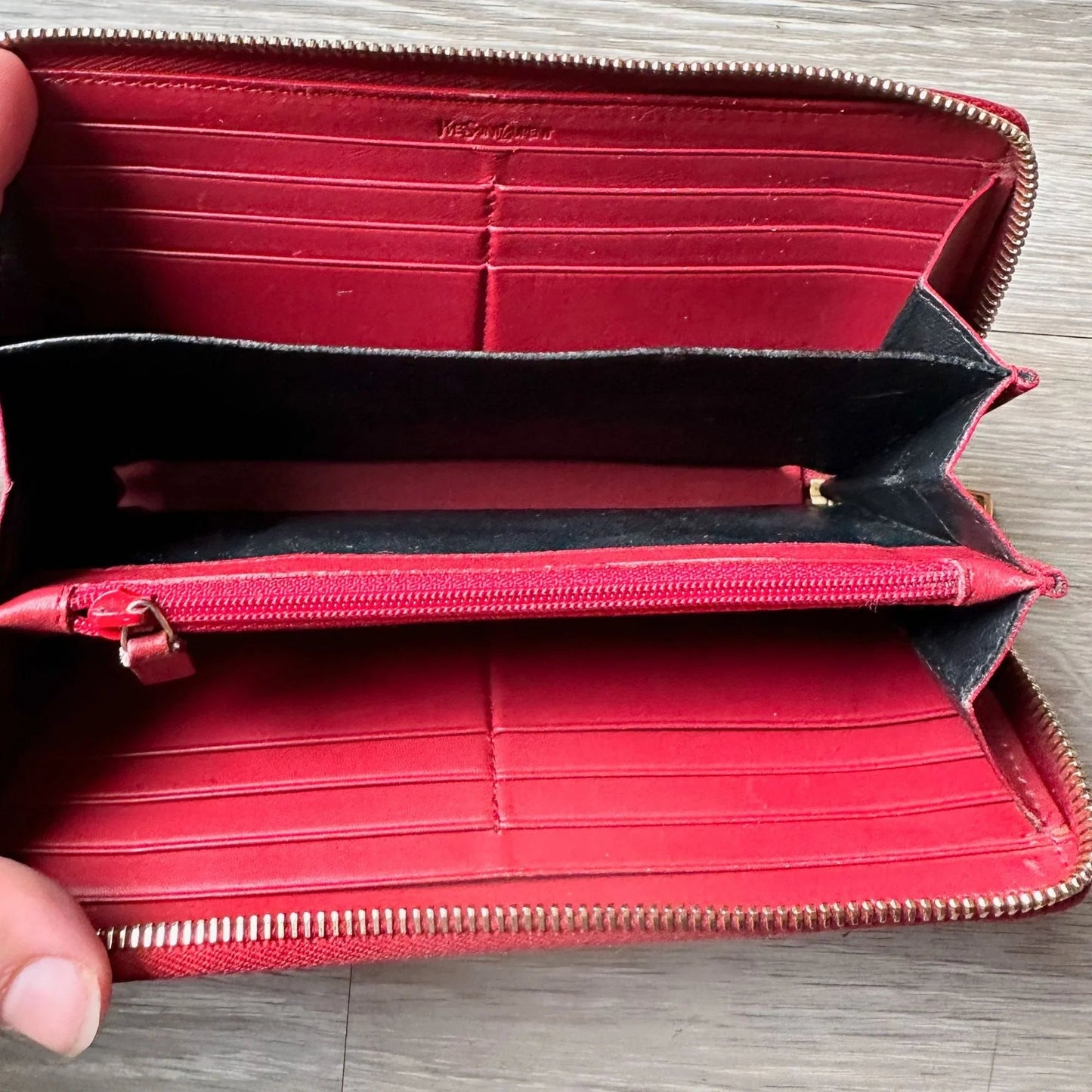 YSL Yves Saint Laurent Red Patent Leather Zippy Wallet - A+ Stuff
