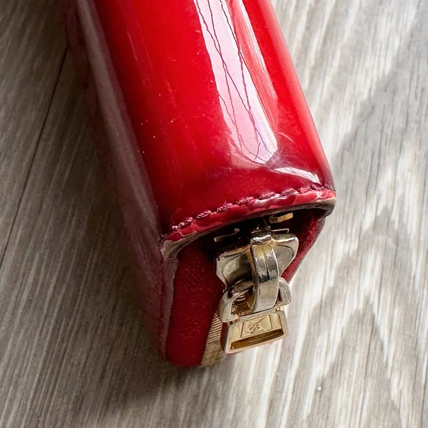 YSL Yves Saint Laurent Red Patent Leather Zippy Wallet - A+ Stuff