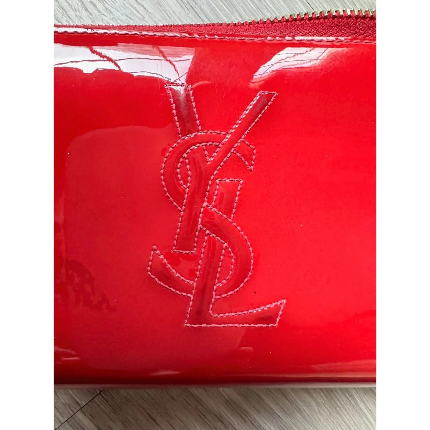 YSL Yves Saint Laurent Red Patent Leather Zippy Wallet - A+ Stuff