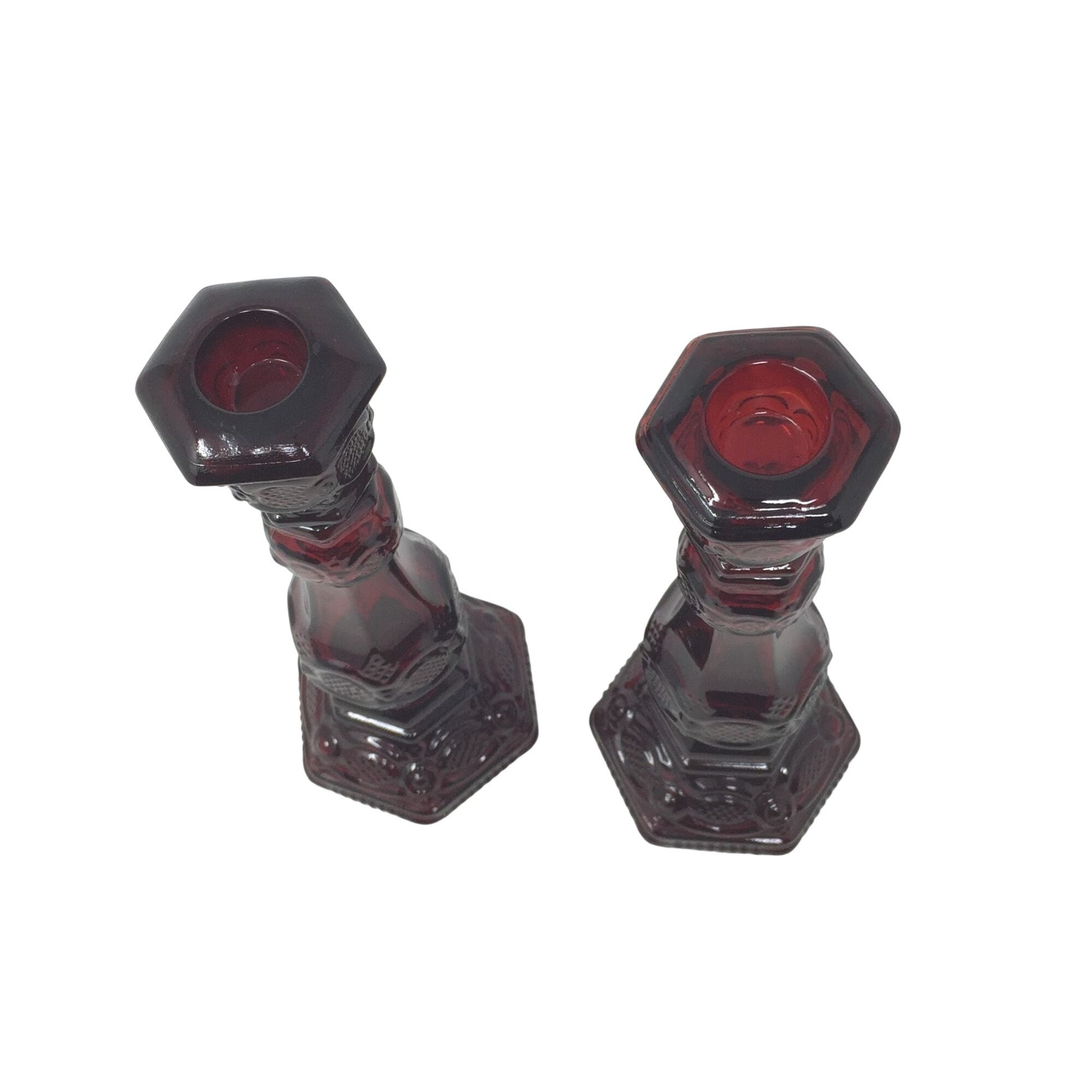 Vintage Avon 1876 Cape Cod Collection Ruby Red Glass Candlestick (Patchwork Cologne Bottle) Avon  A+ Stuff Candle Holders