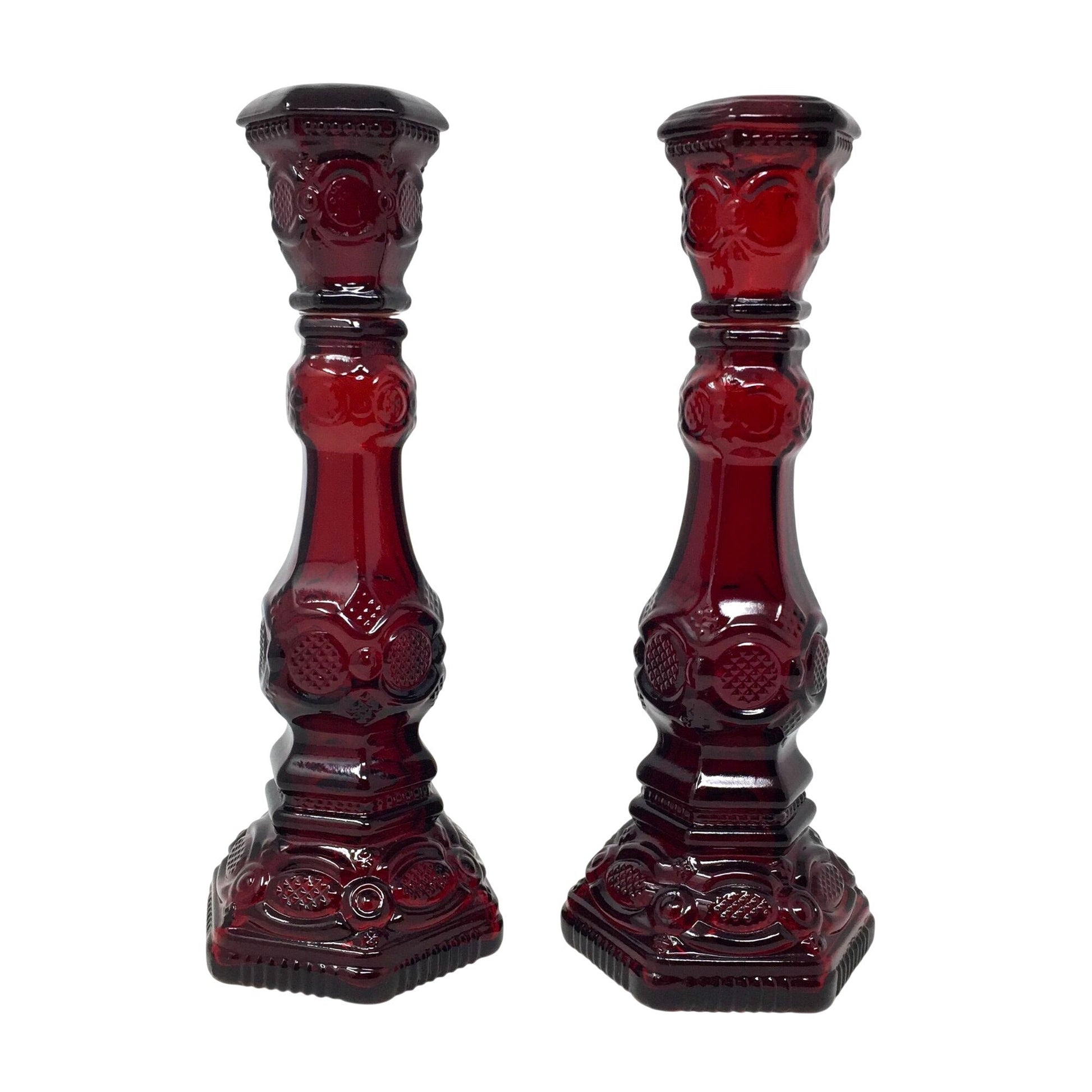 Vintage Avon 1876 Cape Cod Collection Ruby Red Glass Candlestick (Patchwork Cologne Bottle) Avon  A+ Stuff Candle Holders