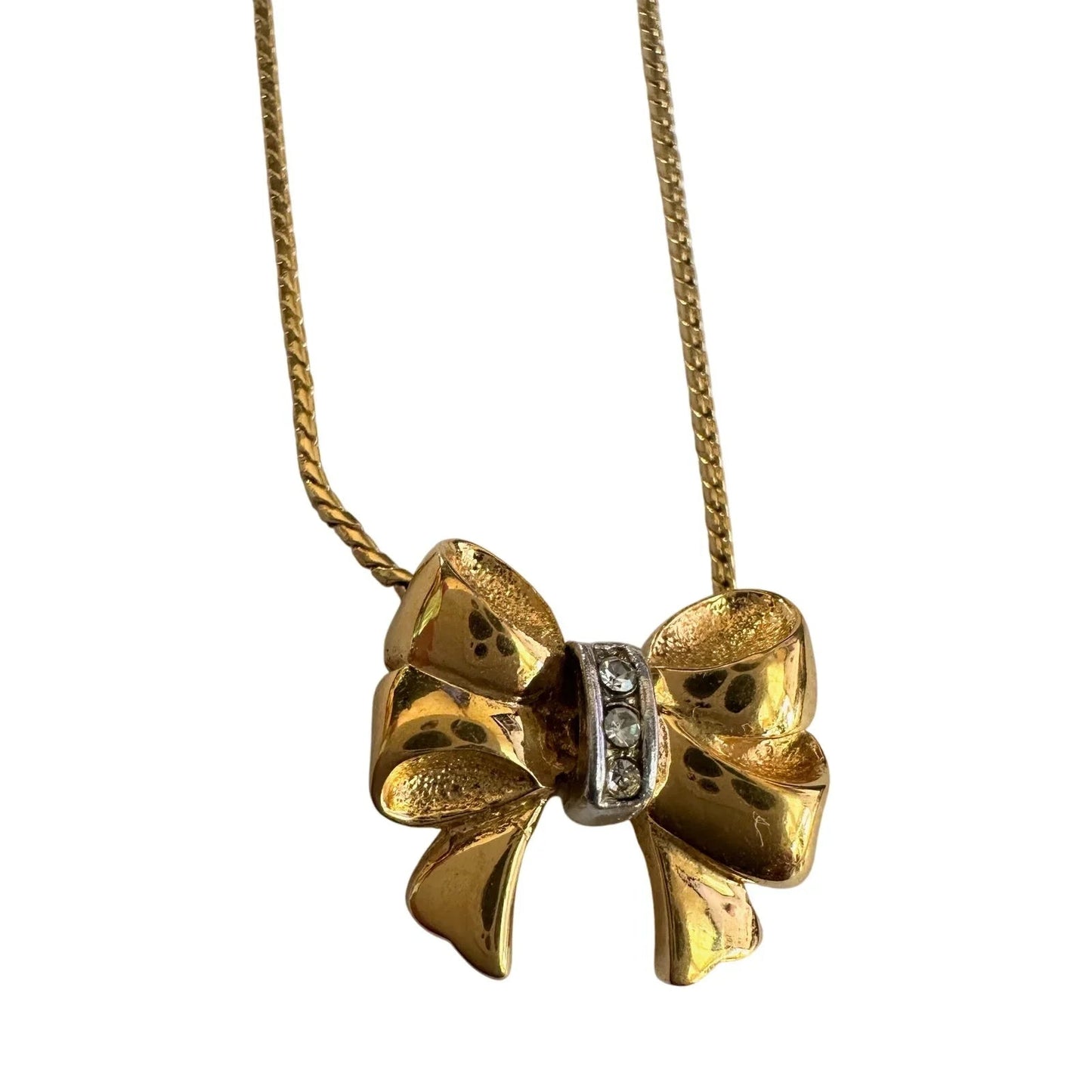 Yves Saint Laurent Gold and Rhinestone Bow Necklace - Yves Saint Laurent - Necklace with Pendant - A+ Stuff