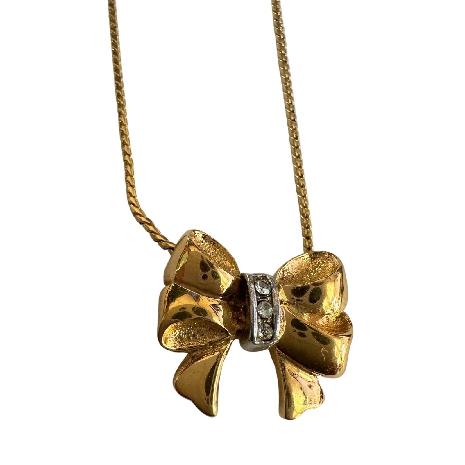 Yves Saint Laurent Gold and Rhinestone Bow Necklace - Yves Saint Laurent - Necklace with Pendant - A+ Stuff