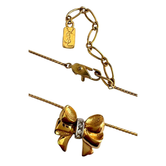 Yves Saint Laurent Gold and Rhinestone Bow Necklace - Yves Saint Laurent - Necklace with Pendant - A+ Stuff