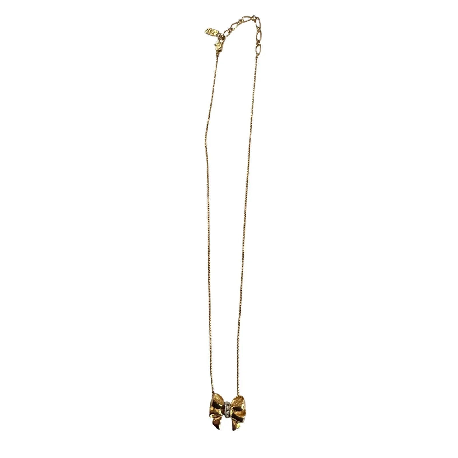 Yves Saint Laurent Gold and Rhinestone Bow Necklace - Yves Saint Laurent - Necklace with Pendant - A+ Stuff
