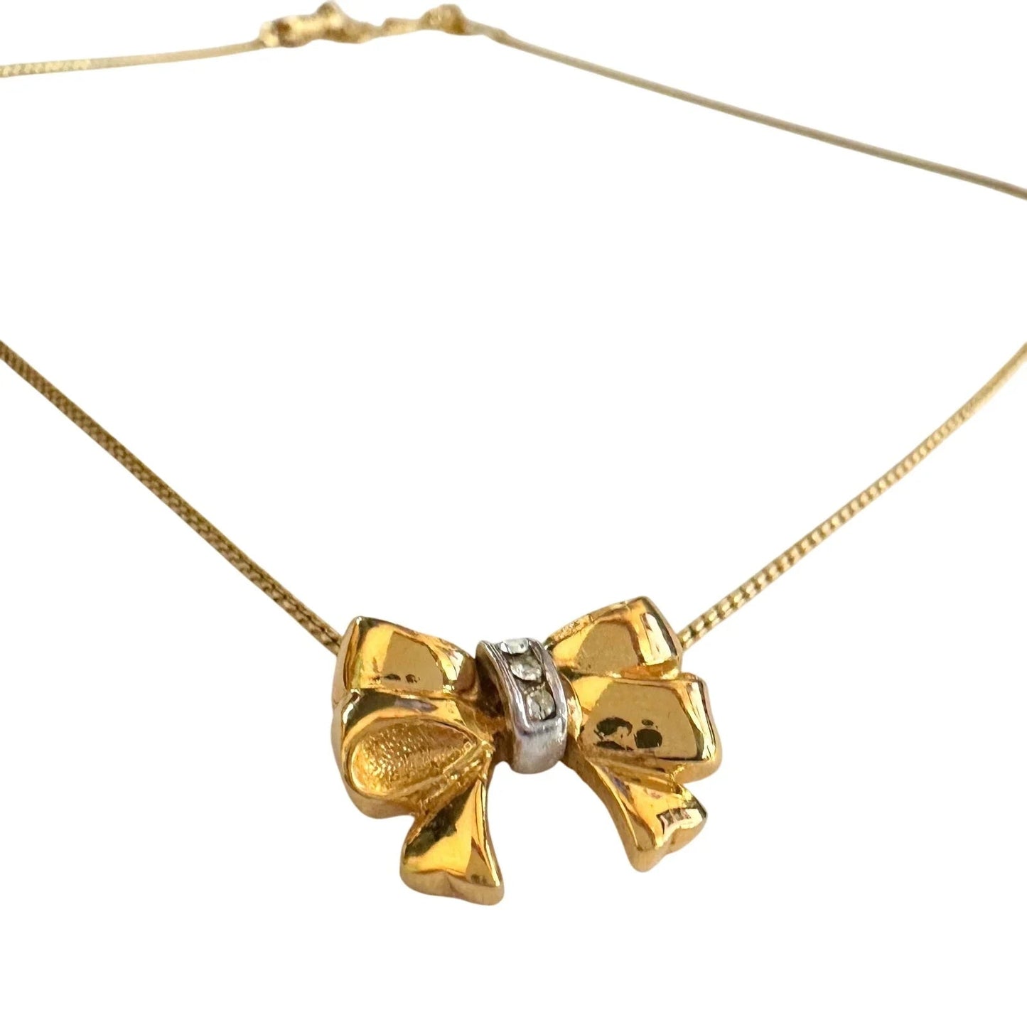 Yves Saint Laurent Gold and Rhinestone Bow Necklace - Yves Saint Laurent - Necklace with Pendant - A+ Stuff