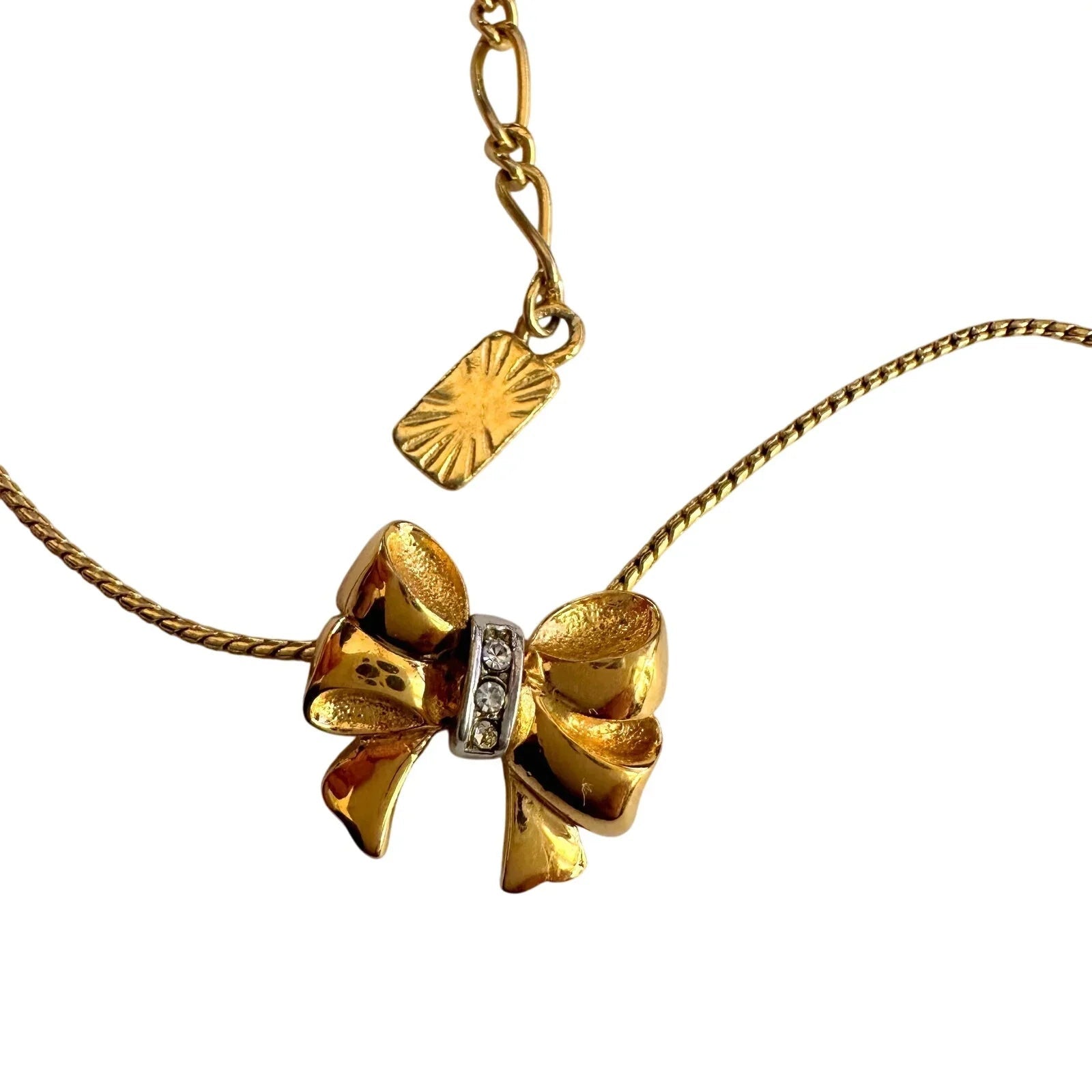 Yves Saint Laurent Gold and Rhinestone Bow Necklace - Yves Saint Laurent - Necklace with Pendant - A+ Stuff