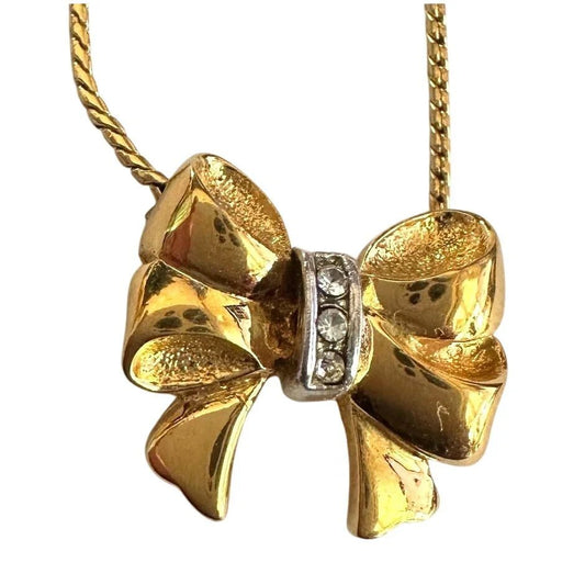 Yves Saint Laurent Gold and Rhinestone Bow Necklace - Yves Saint Laurent - Necklace with Pendant - A+ Stuff