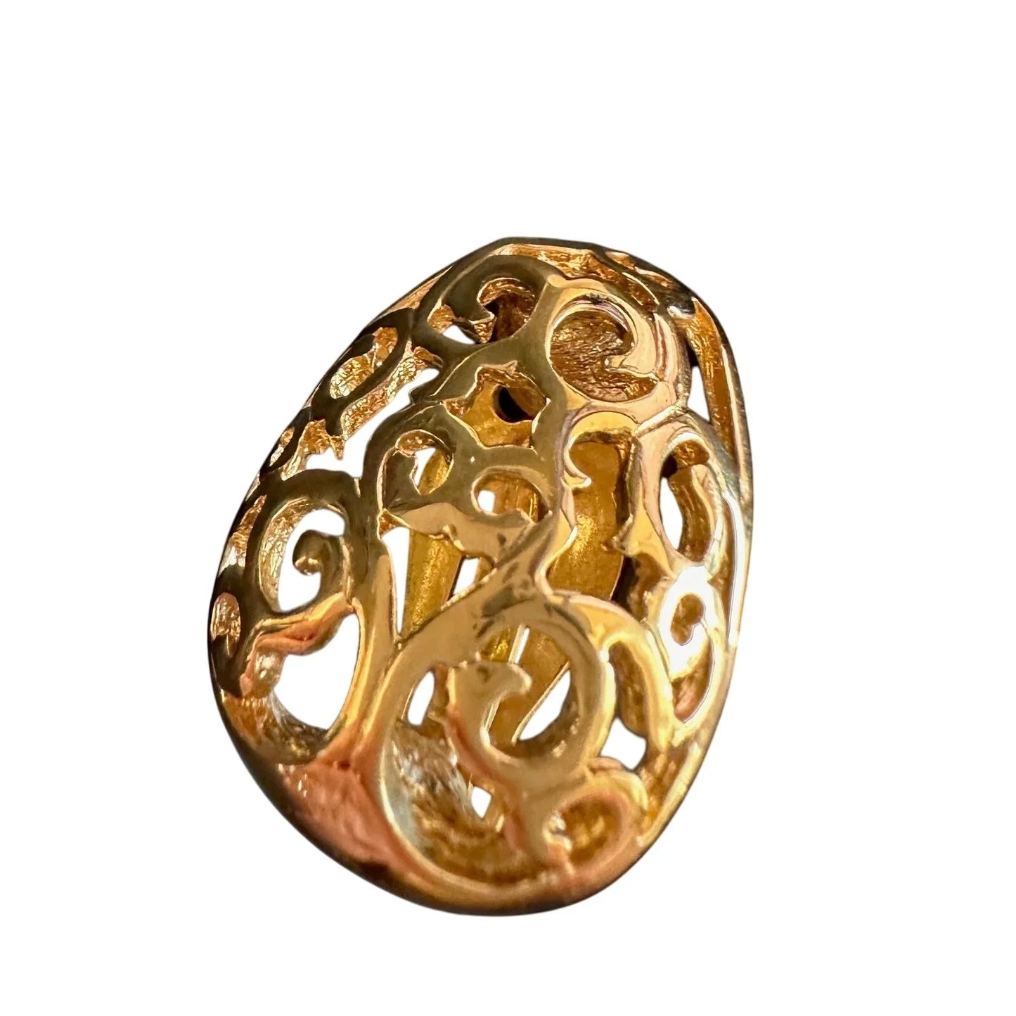 Yves Saint Laurent Logo Arabesque Pattern Gold Plate Engraved Earrings - Clip On - Yves Saint Laurent - Earrings - A+ Stuff