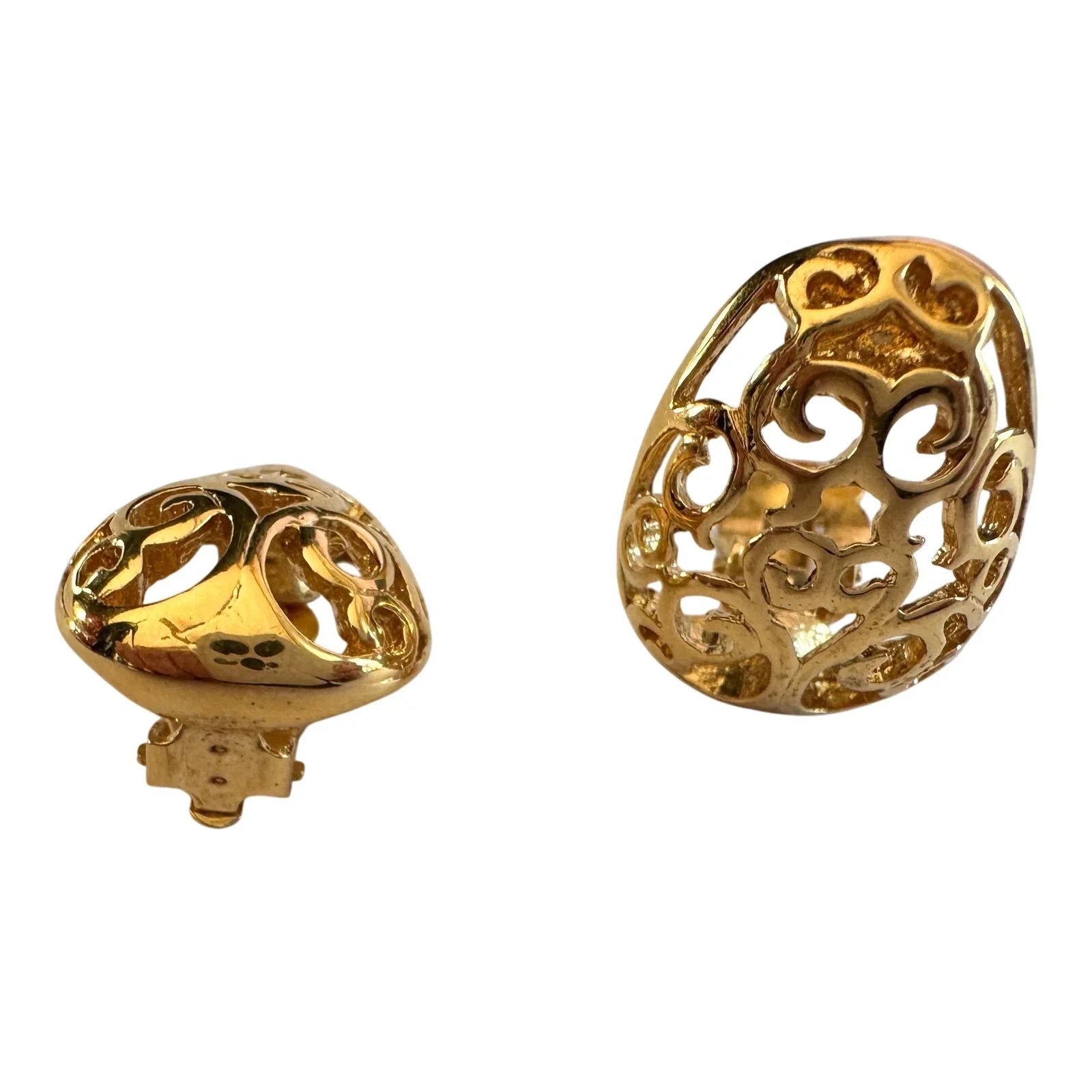 Yves Saint Laurent Logo Arabesque Pattern Gold Plate Engraved Earrings - Clip On - Yves Saint Laurent - Earrings - A+ Stuff