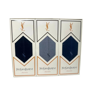 Yves Saint Laurent (YSL) Dress Socks Gift Set (Blue, Gray, Black)