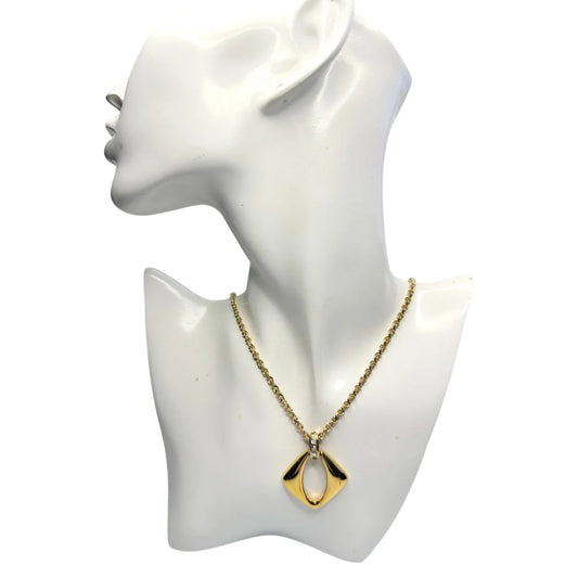 Yves Saint Laurent (YSL) Gold - Plated Necklace w Rhinestones - 20" - Yves Saint Laurent - Necklace with Pendant - A+ Stuff
