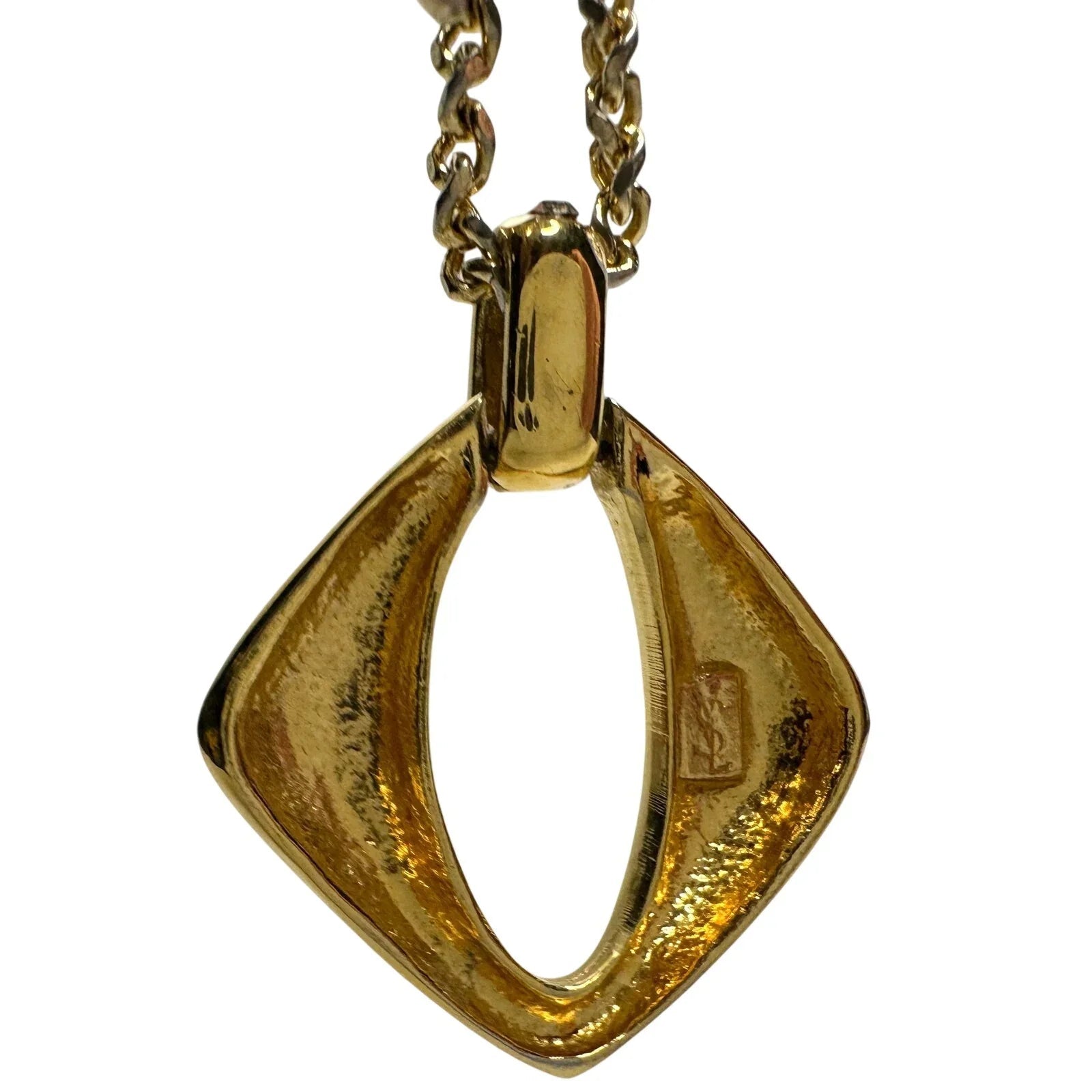 Yves Saint Laurent (YSL) Gold - Plated Necklace w Rhinestones - 20" - Yves Saint Laurent - Necklace with Pendant - A+ Stuff