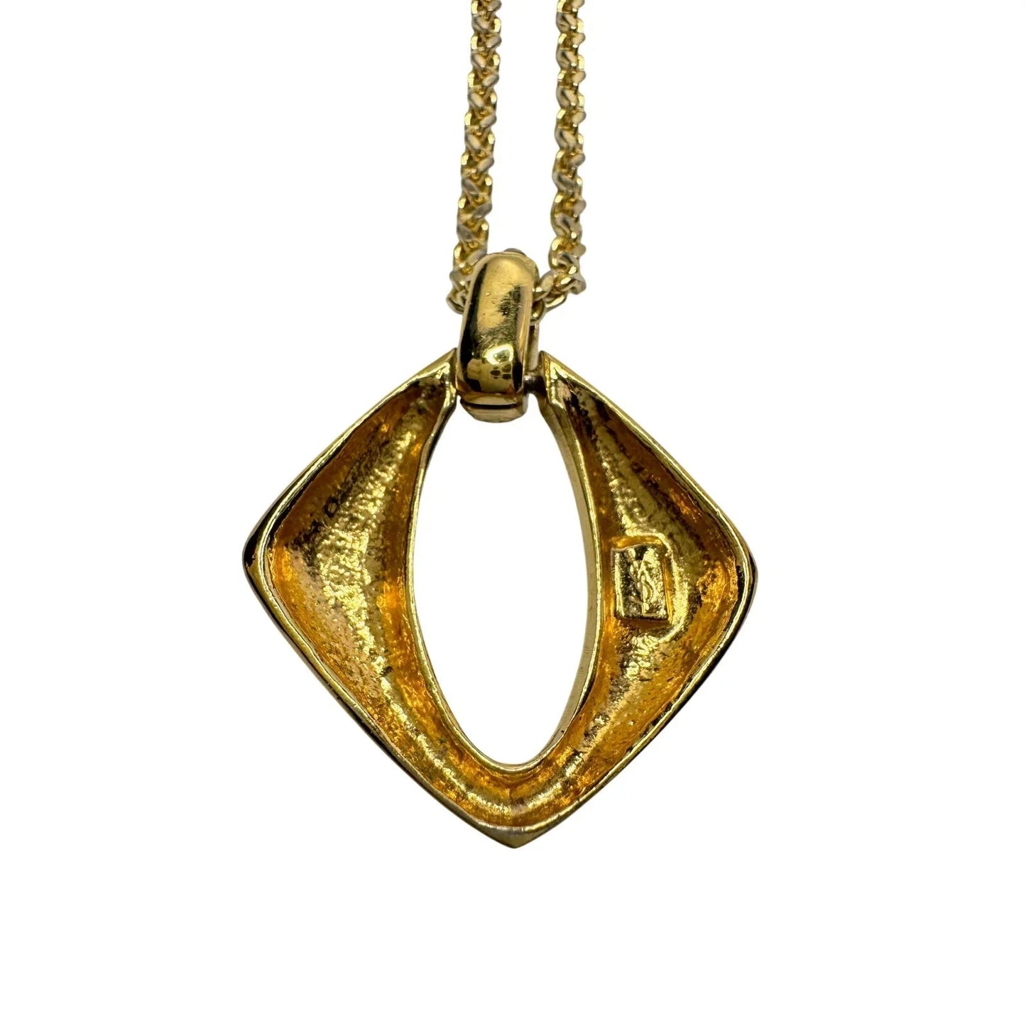 Yves Saint Laurent (YSL) Gold - Plated Necklace w Rhinestones - 20" - Yves Saint Laurent - Necklace with Pendant - A+ Stuff