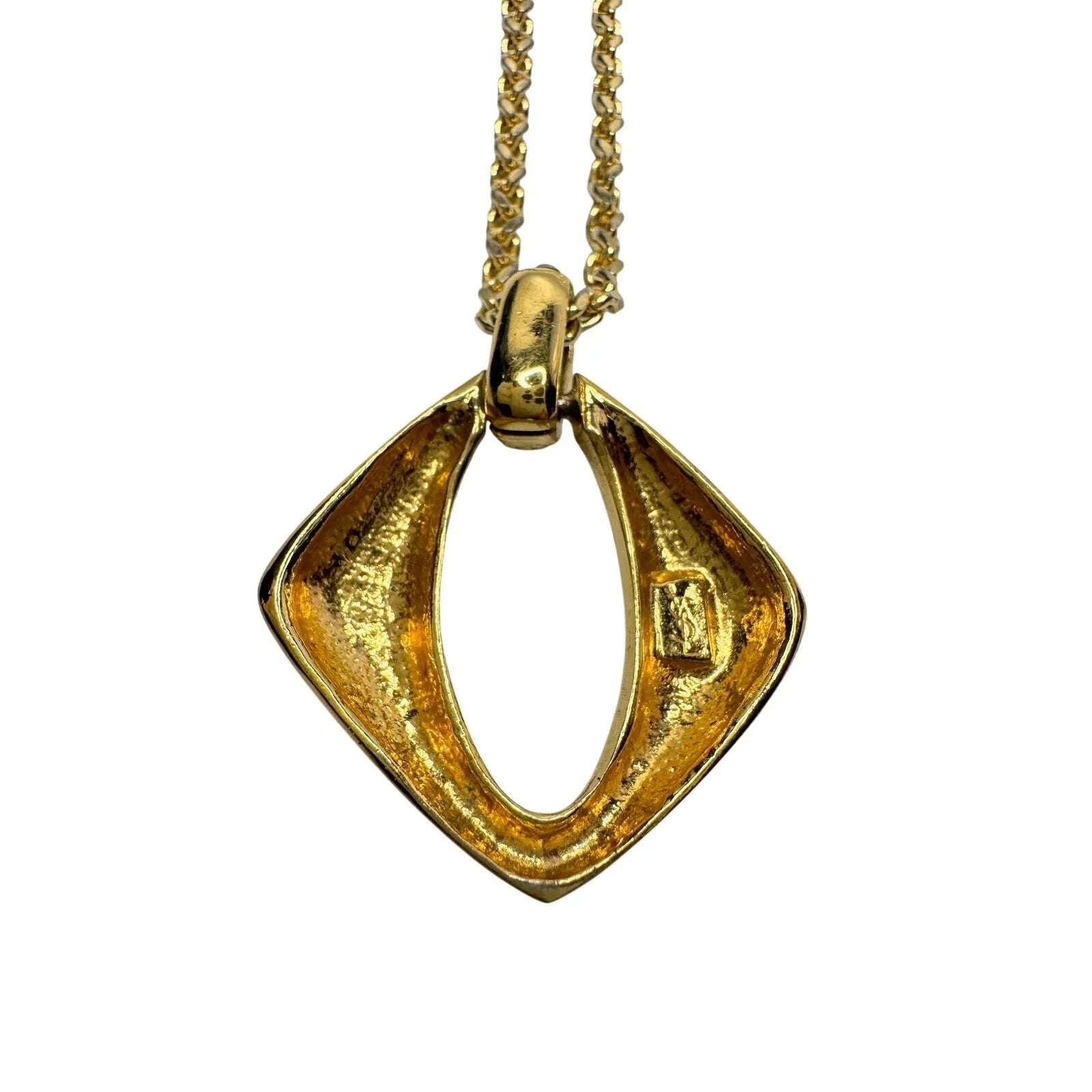 Yves Saint Laurent (YSL) Gold - Plated Necklace w Rhinestones - 20" - Yves Saint Laurent - Necklace with Pendant - A+ Stuff