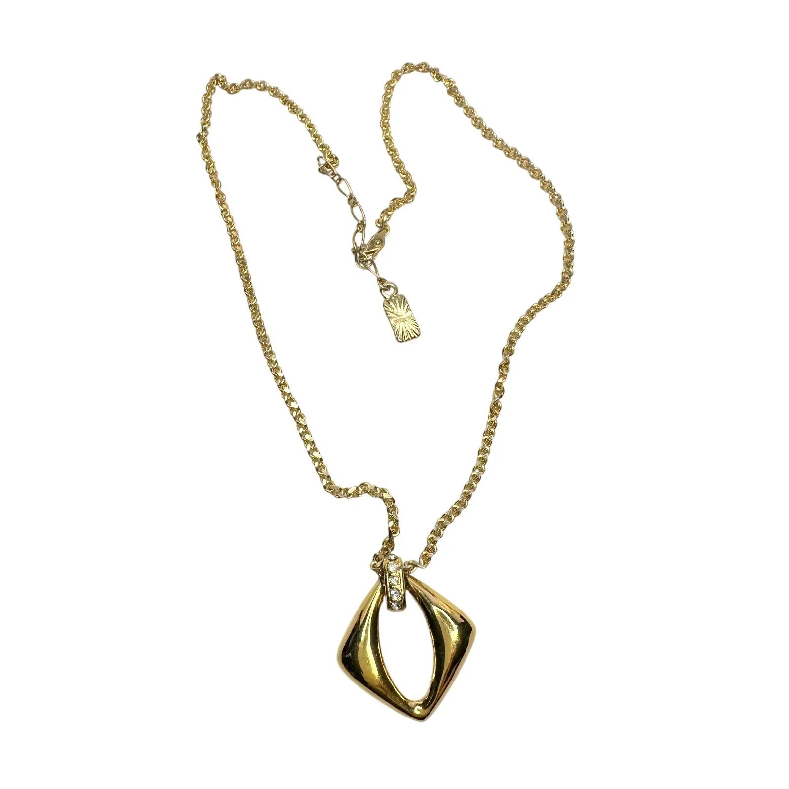 Yves Saint Laurent (YSL) Gold - Plated Necklace w Rhinestones - 20" - Yves Saint Laurent - Necklace with Pendant - A+ Stuff