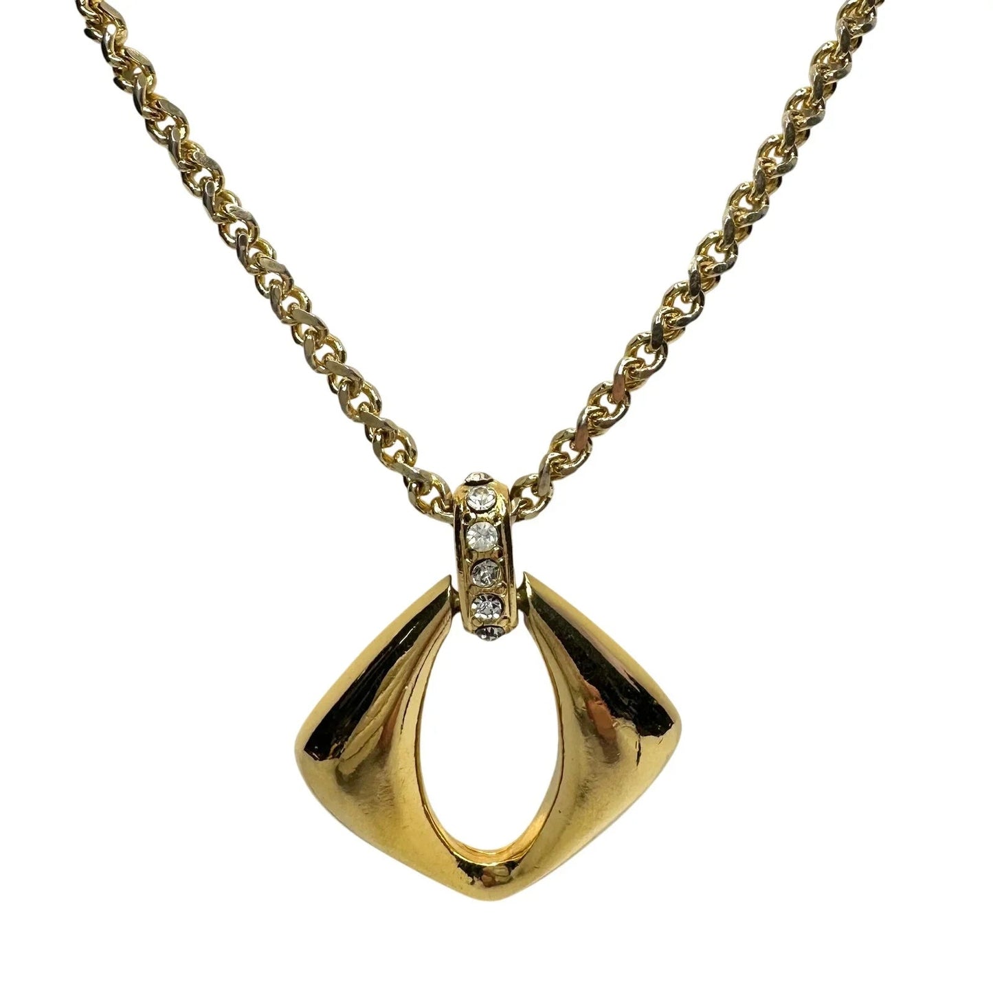 Yves Saint Laurent (YSL) Gold - Plated Necklace w Rhinestones - 20" - Yves Saint Laurent - Necklace with Pendant - A+ Stuff