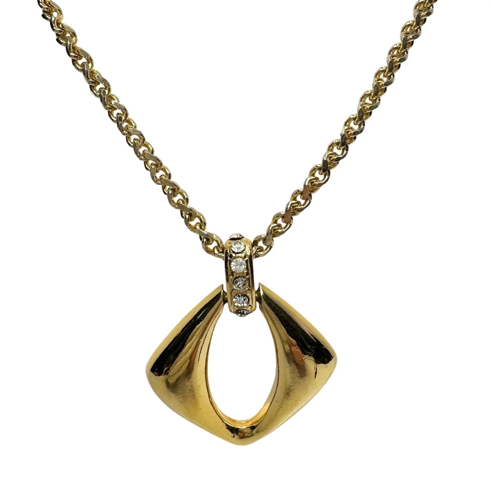 Yves Saint Laurent (YSL) Gold - Plated Necklace w Rhinestones - 20" - Yves Saint Laurent - Necklace with Pendant - A+ Stuff