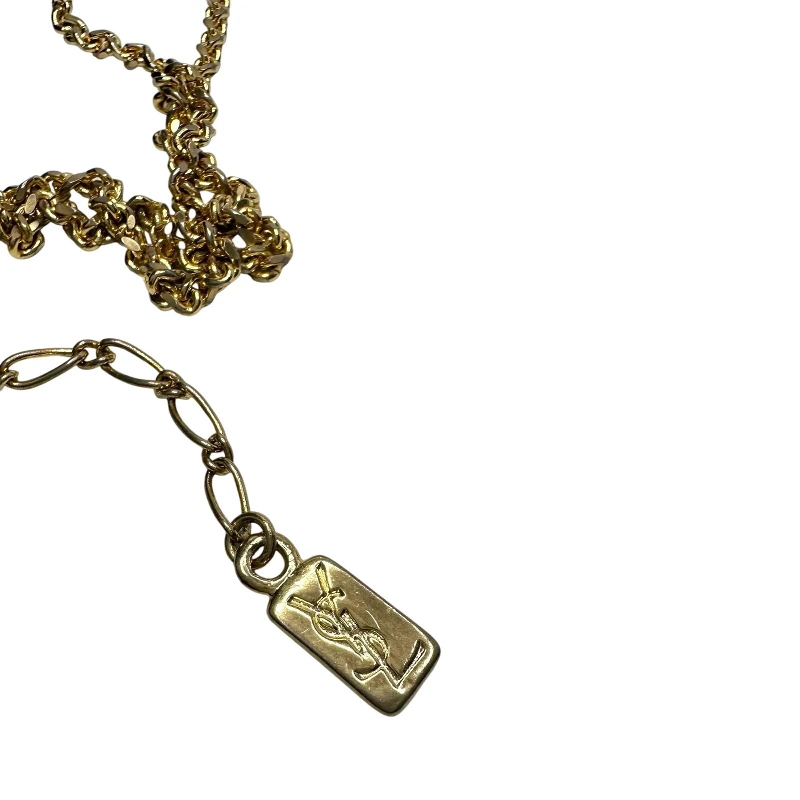 Yves Saint Laurent (YSL) Gold - Plated Necklace w Rhinestones - 20" - Yves Saint Laurent - Necklace with Pendant - A+ Stuff