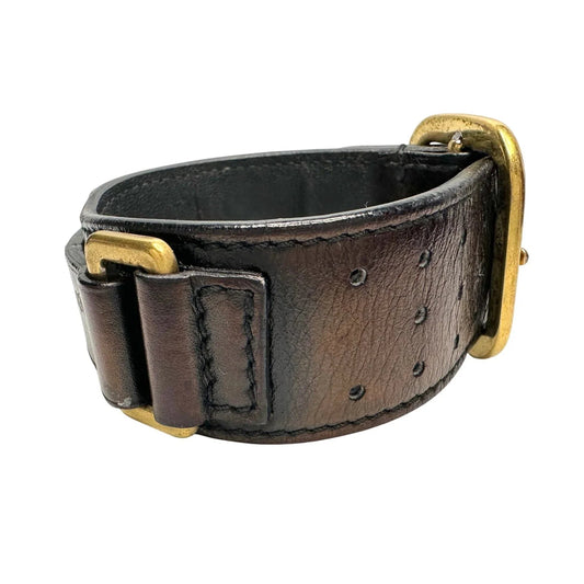 Yves Saint Laurent (YSL) Wide Leather Cuff Bracelet w Large Buckle - Yves Saint Laurent - Cuff Bracelet - A+ Stuff