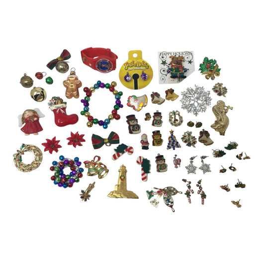 Vintage Assorted Colorful Lot of Christmas Holiday Jewelry, Pins, Pendants