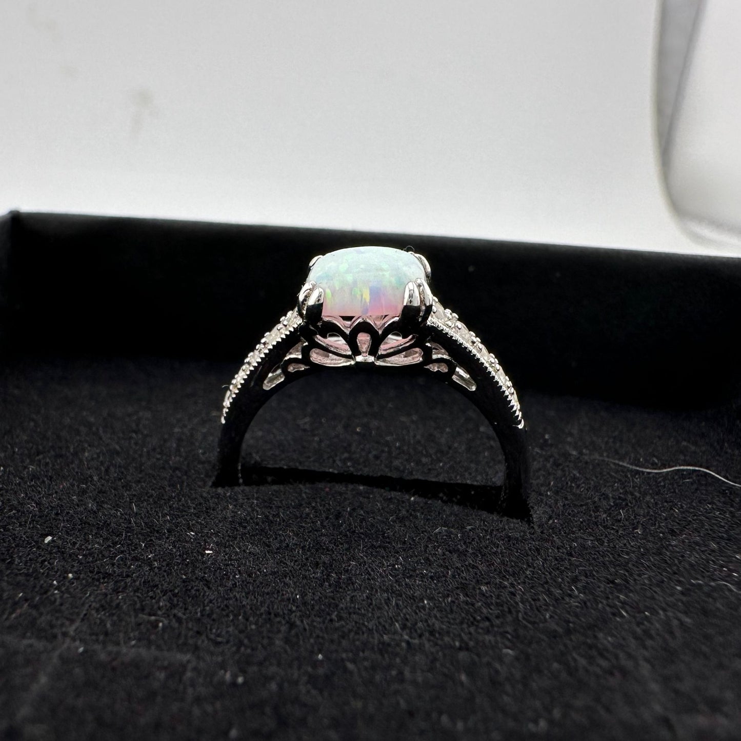 Beautiful 1.30 Carat Cushion Cut Lab Created White Opal Ring Size 7