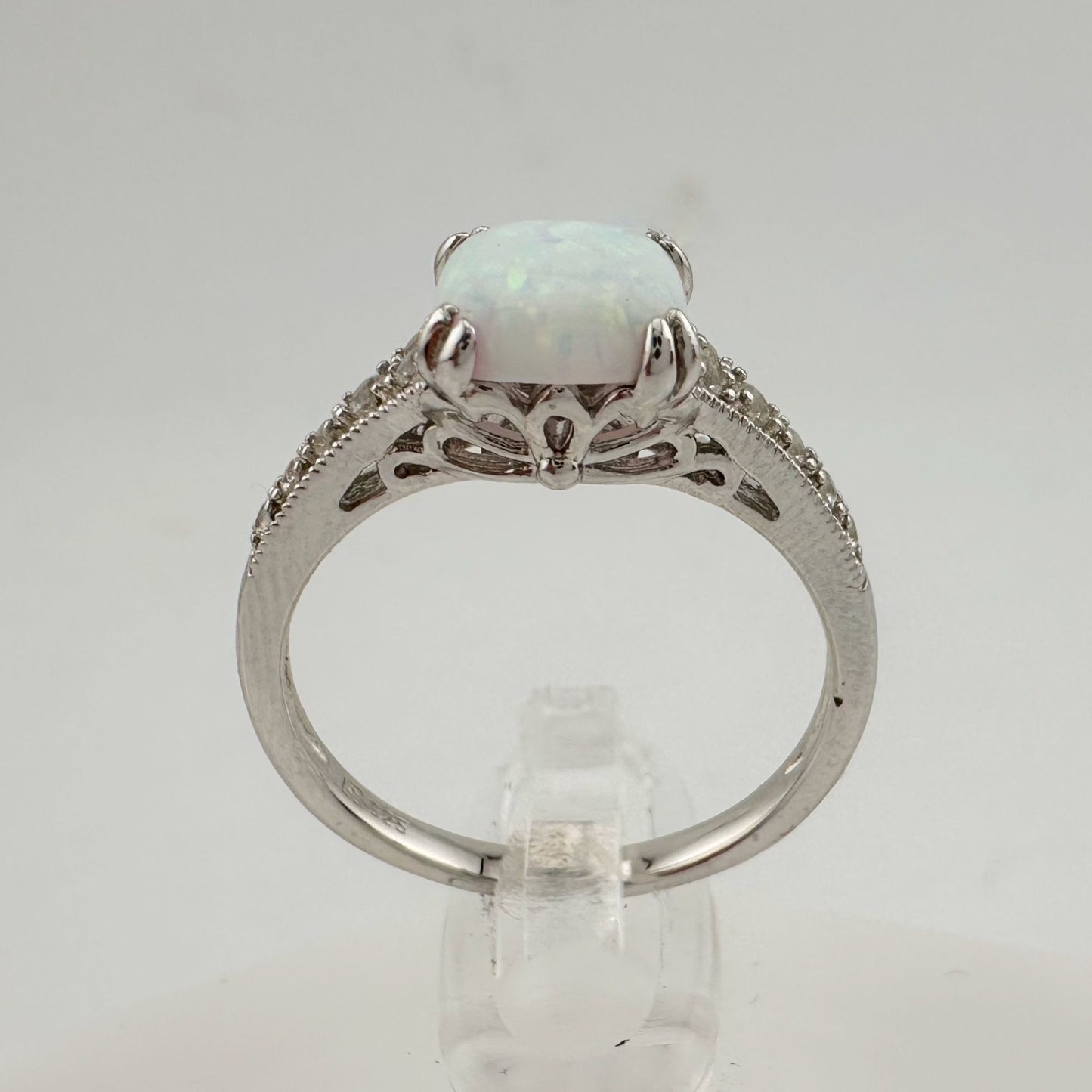 Beautiful 1.30 Carat Cushion Cut Lab Created White Opal Ring Size 7