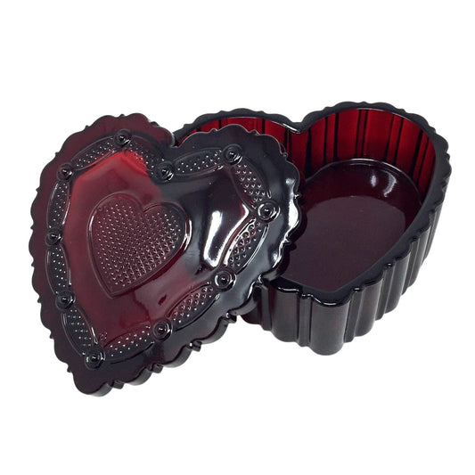 Vintage Avon 1876 Cape Cod Collection Ruby Red Glass Heart-Shaped Trinket Box Avon  A+ Stuff vintage collectible