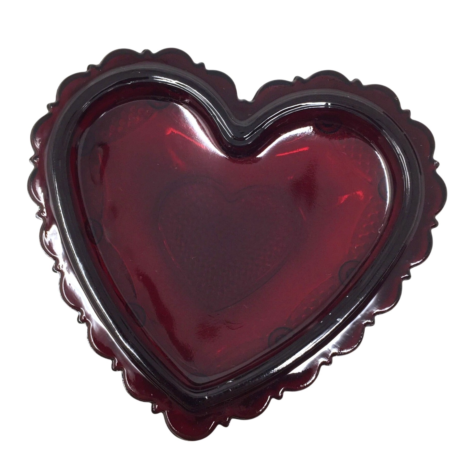 Vintage Avon 1876 Cape Cod Collection Ruby Red Glass Heart-Shaped Trinket Box Avon  A+ Stuff vintage collectible
