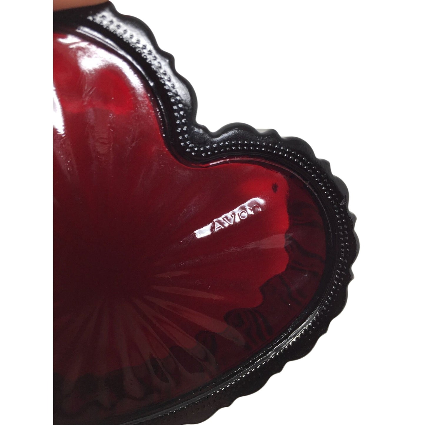 Vintage Avon 1876 Cape Cod Collection Ruby Red Glass Heart-Shaped Trinket Box Avon  A+ Stuff vintage collectible
