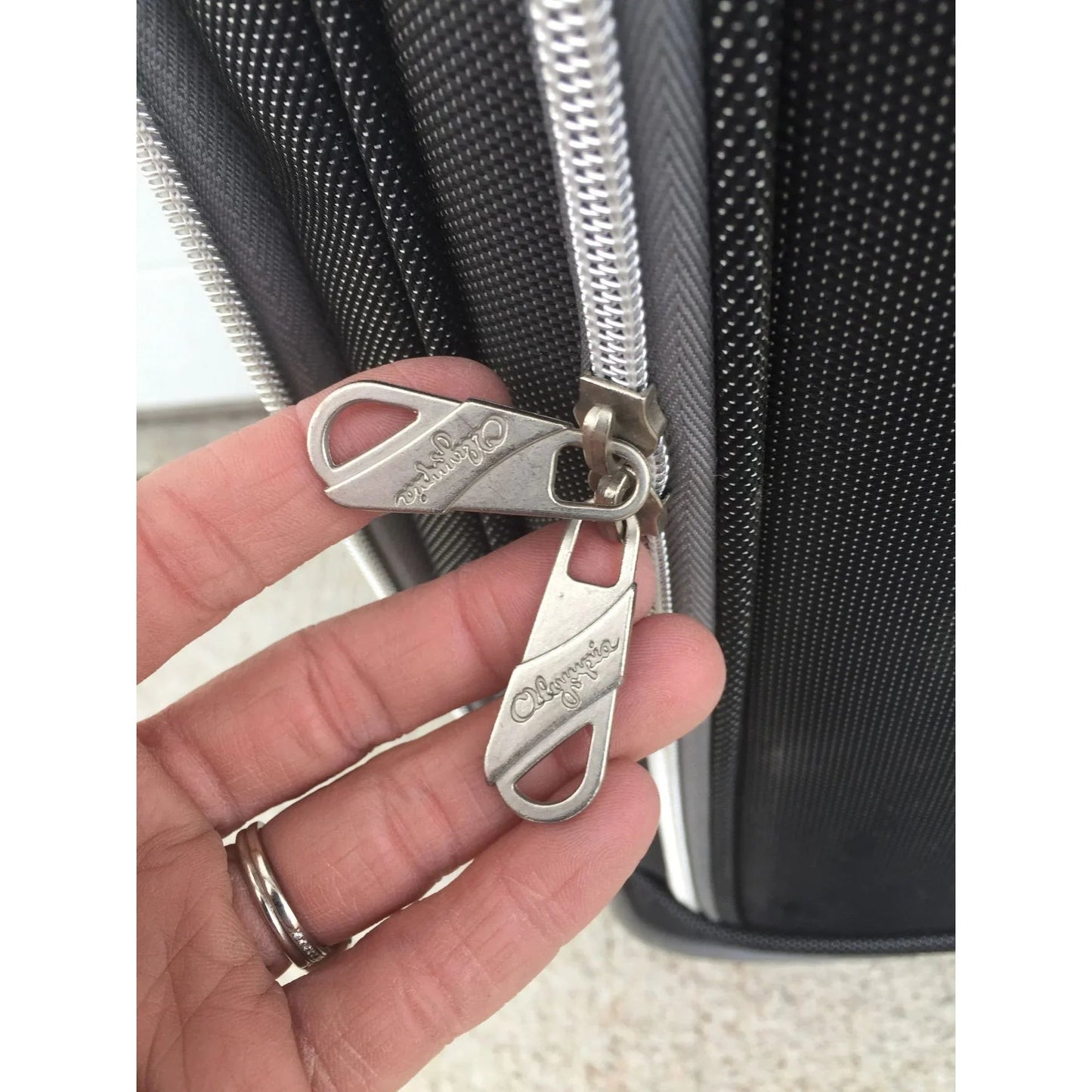 Zippered Olympia Black and Grey Suitcase (missing a wheel) - Olympia - Luggage & Bags - A+ Stuff