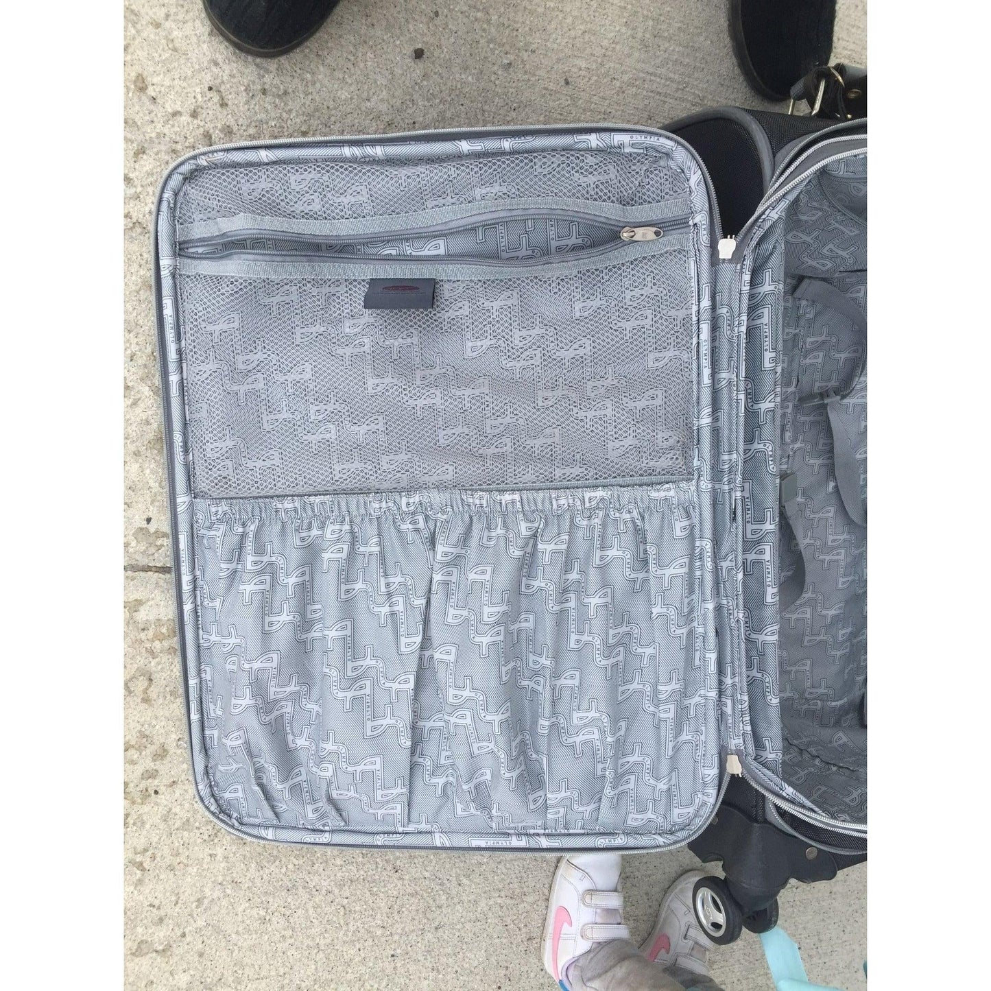 Zippered Olympia Black and Grey Suitcase (missing a wheel) - Olympia - Luggage & Bags - A+ Stuff
