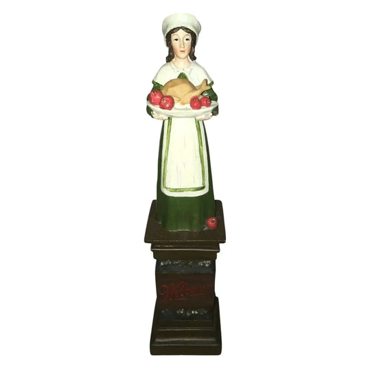 PILGRIM Woman Carrying Turkey Platter 12" Tall 'WELCOME'  Thanksgiving Statue A+ Stuff