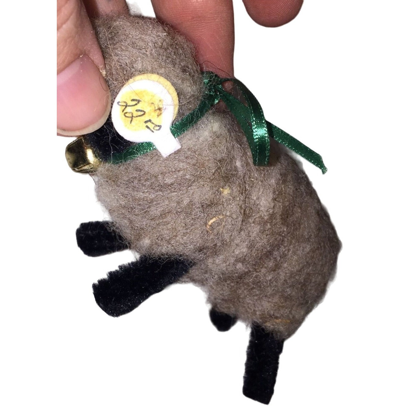 Brownish Dark Wool Sheep with Black Accents - Green ribbon and bell  Handmade