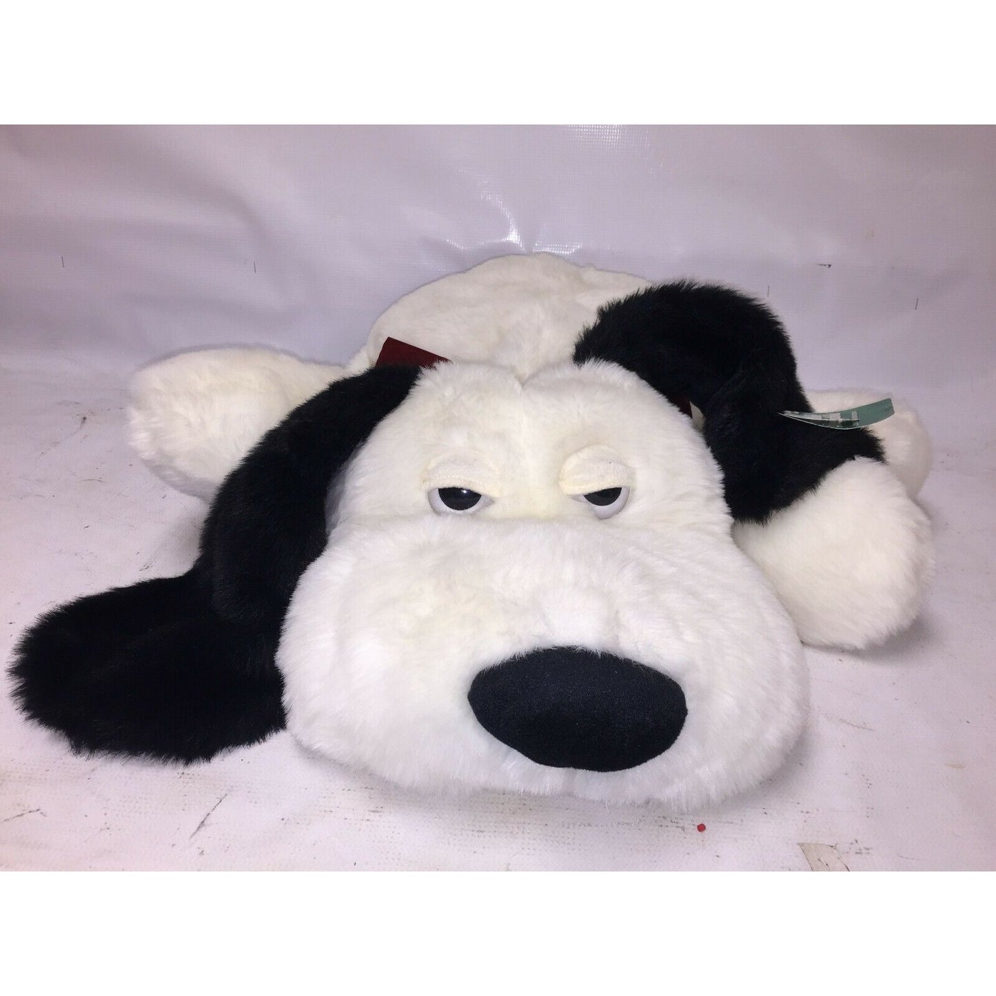 Lovable Huggable Lying DOG PLUSH 28" very soft black/white Pup -