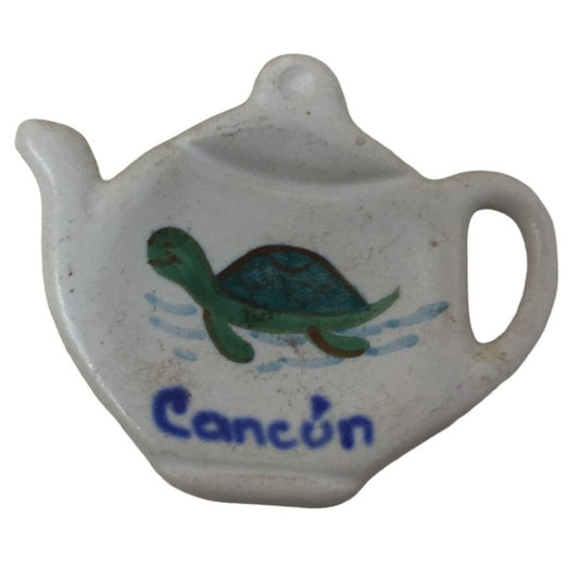 Teapot with Turtle CANCUN Souvenir Teabag Holder - Cancun Mexico, Tea Drinkers Accessory