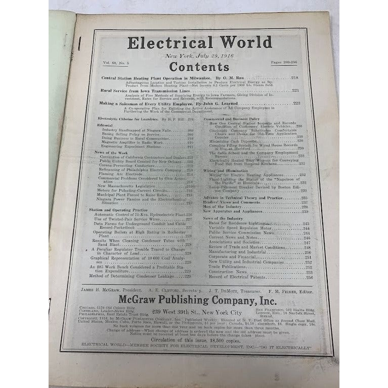 Electrical World Magazine July 29,1916 - Antique magazine