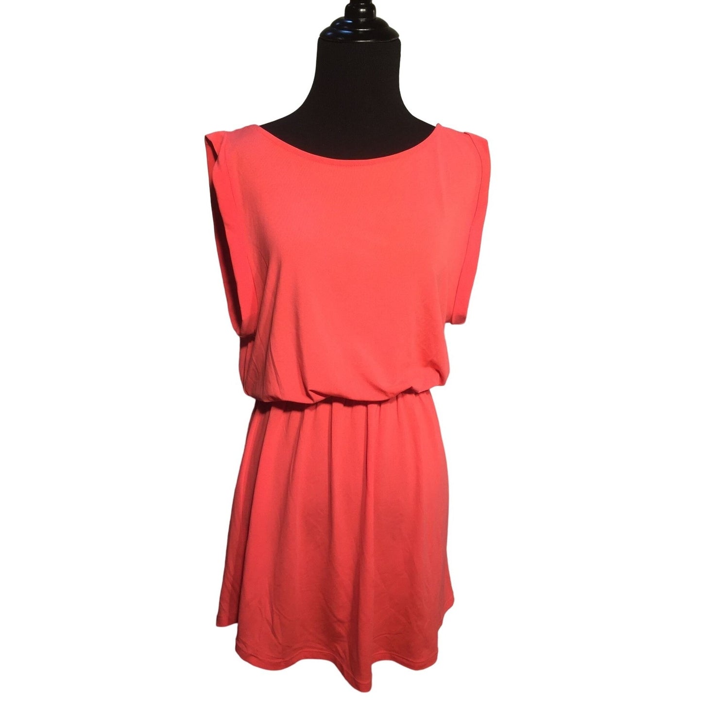 Pretty Coral Dress with Low Scoop Back and cinched waist - Size 8