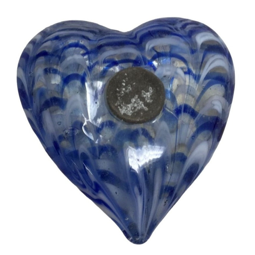 Pair of Art Glass Magnets - Red and Blue Heart Glass Magnets