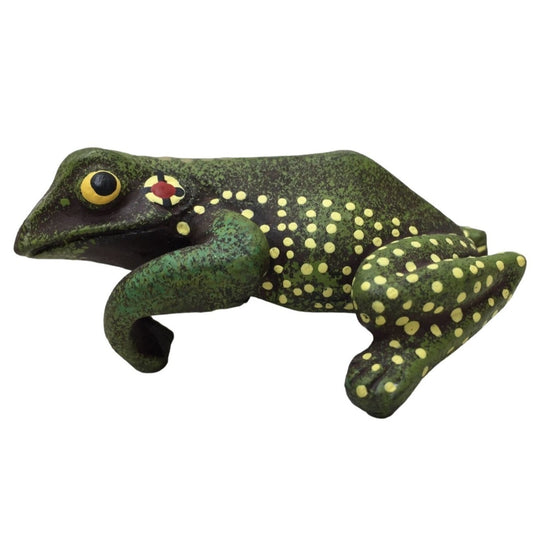 Land and Sea Frog Figurine - Green with Vivid Yellow dots and accents - Hang on Potted Plants