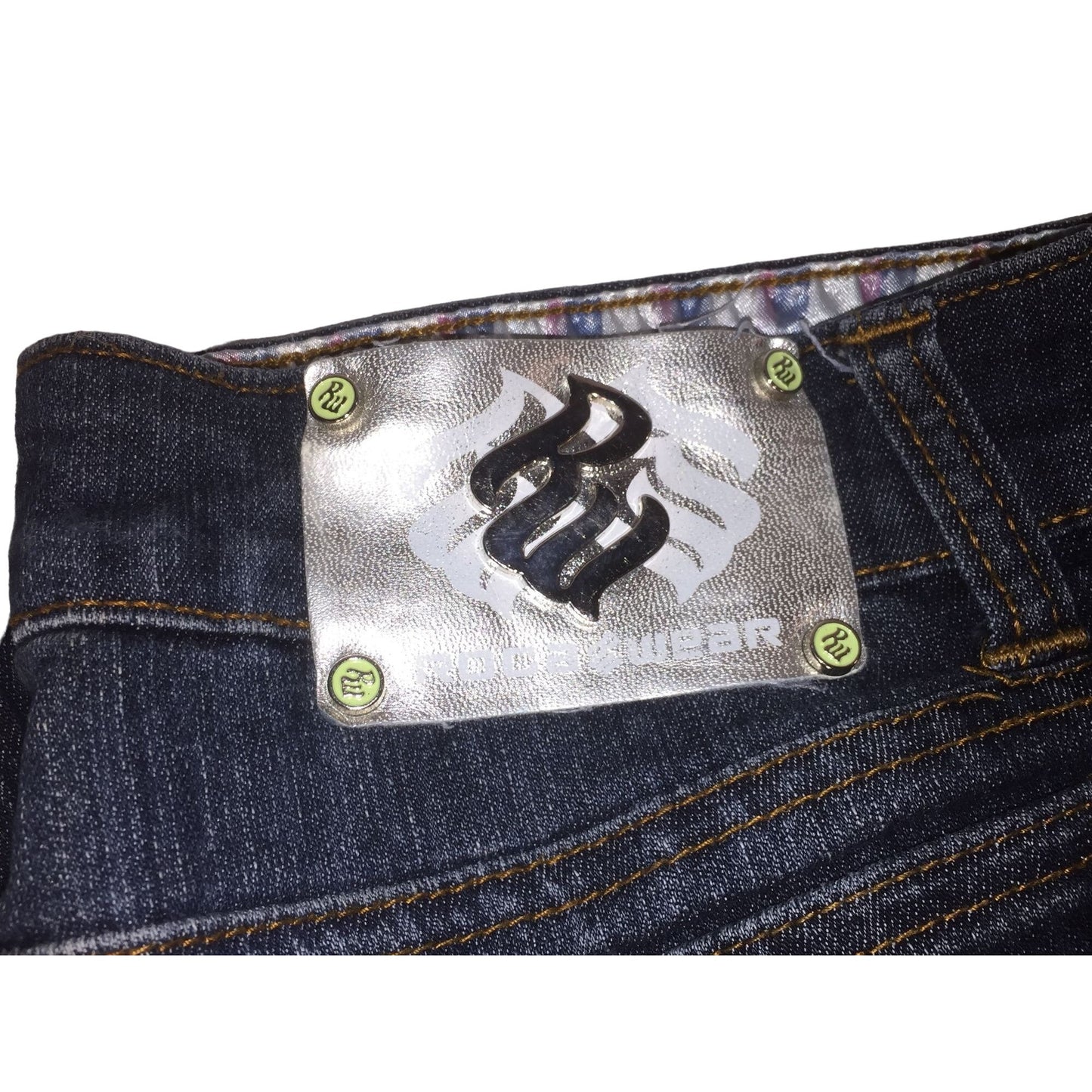 Vintage RocaWear Denim Jeans - Embroidered Pockets (Green / White threads)