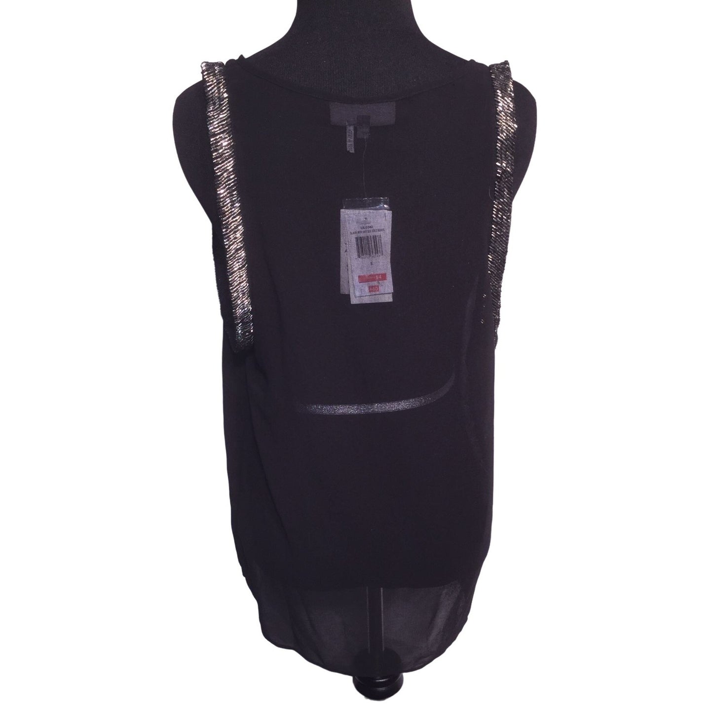 Black Sheer Tank Top Shirt NWT Shiny beaded edges at Sleeves Size Small