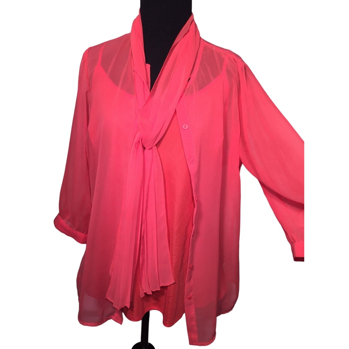 Worthington Coral Pink Cami and sheer blouse with scarf attached Set