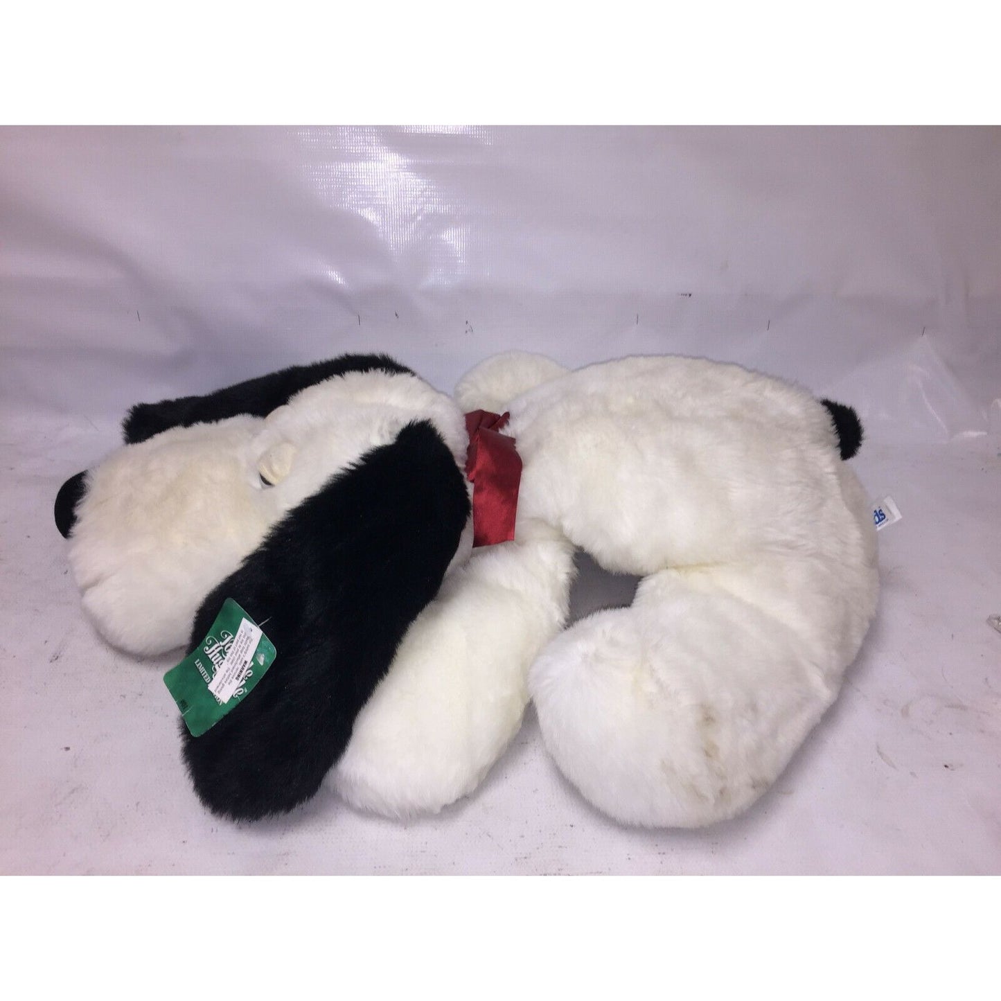 Lovable Huggable Lying DOG PLUSH 28" very soft black/white Pup -