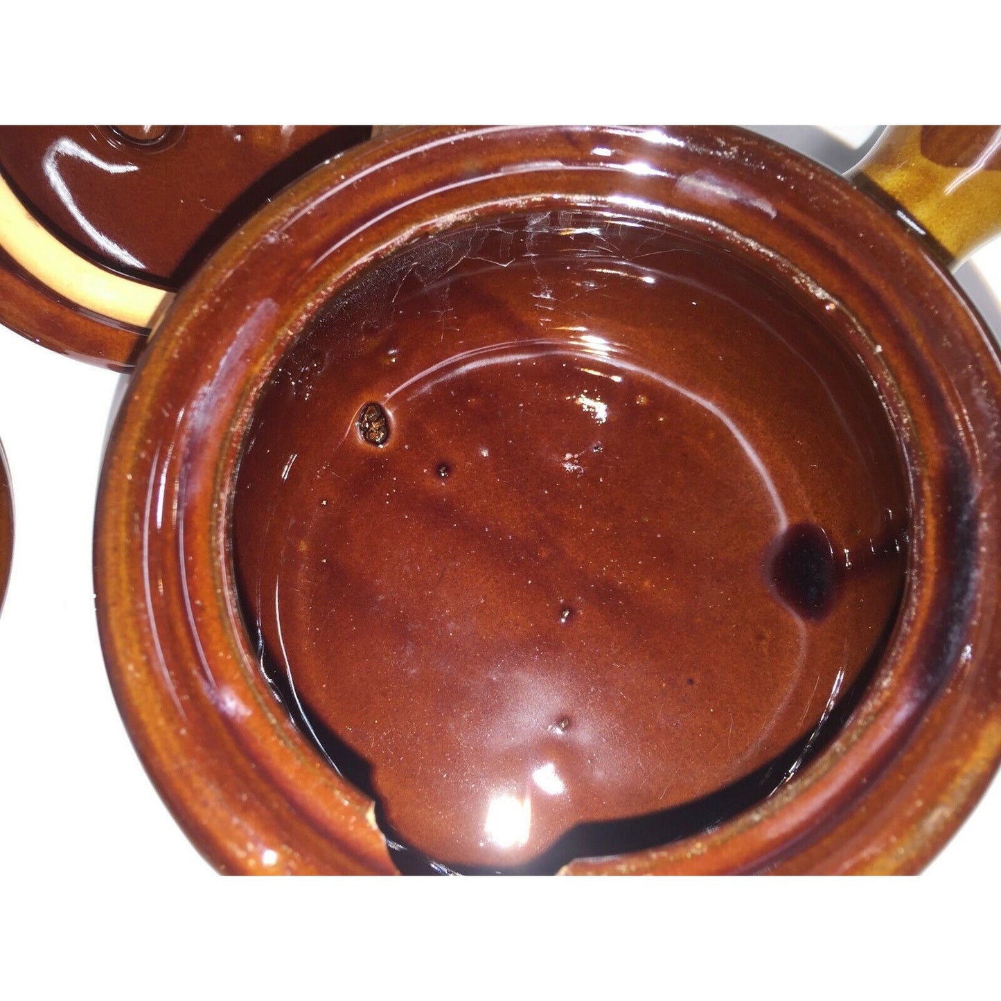 Stoneware HANDLED BOWLS w LIDS Set of 3 Brown French Onion Soup