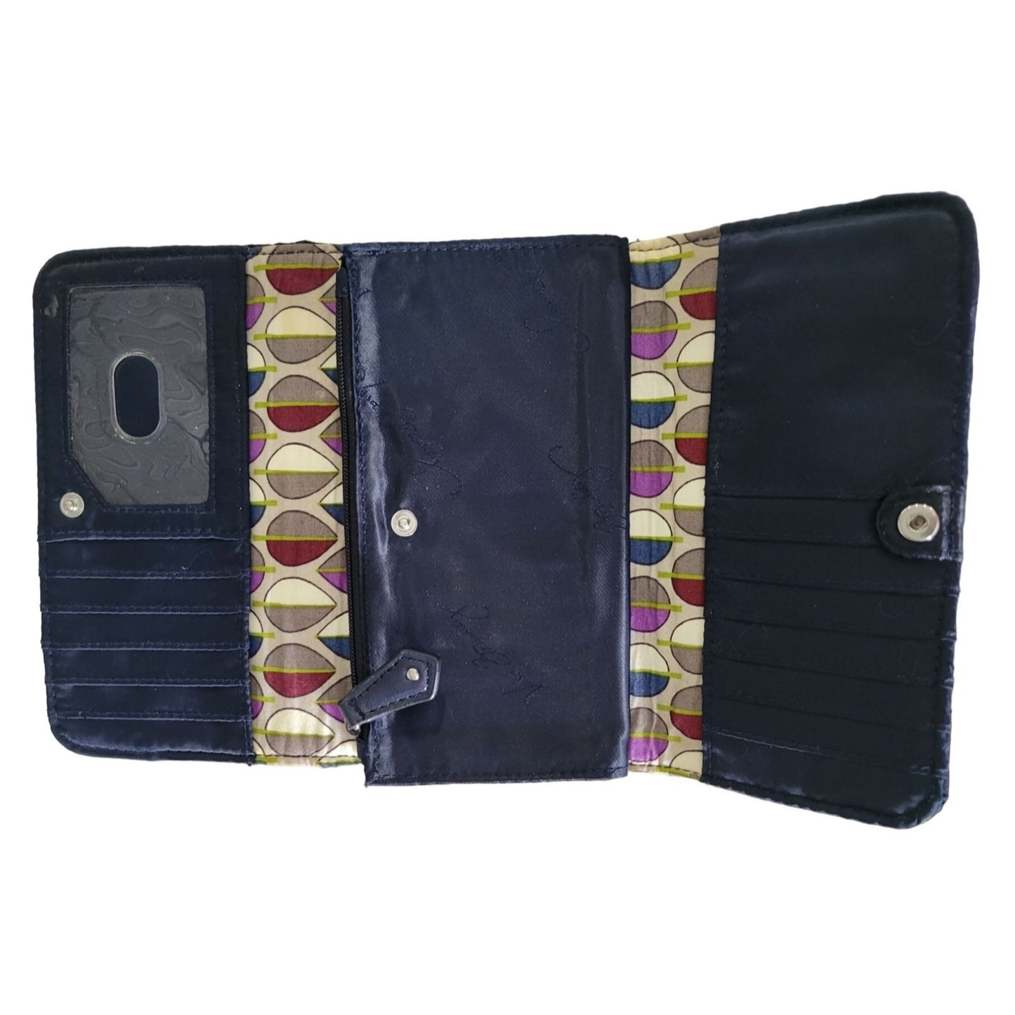 Vera Bradley Retired Navy Blue Trifold Billfold Style Wallet (snap closure) Coin Area, Credit Card Holder +